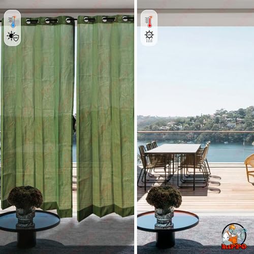Image of HIPPO 160 GSM Outdoor Sun Blocking Balcony Eyelet /Grommet Curtains Sun & UV Protection, Light Filtering 4.5FTX9FT Long Door Curtain (Camouflage-Green)