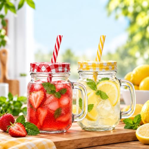 Image of LEOSTICK Glass Mason Jar with Lid & Straw, Transparent 250ml, Set of 2