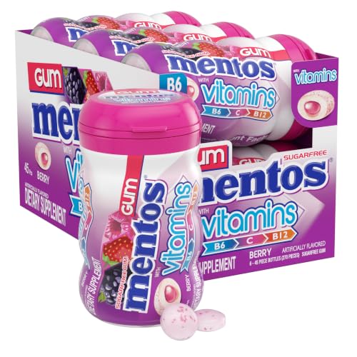 Image of Mentos Sugar Free Vitamin Gum with Xylitol, Berry, 45 Piece Bottle (6 Pack)