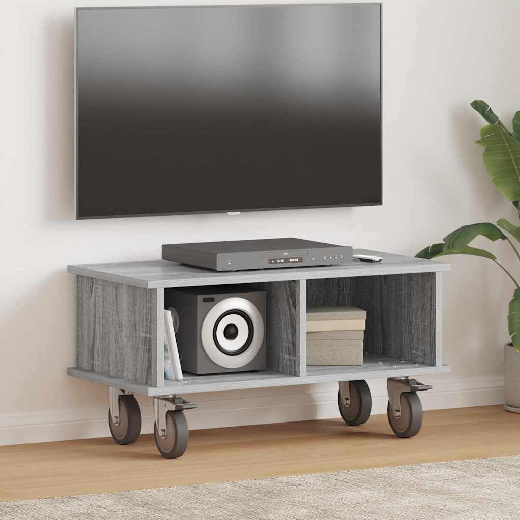 TV-Ständer Graues Sonoma Holzwerkstoff 68,5 x 35 x 35 cm mit Stauraum und Kabelmanagement für Wohnzimmer, Gaming Ecke, Schlafzimmer, modernes Lowboard Sideboard