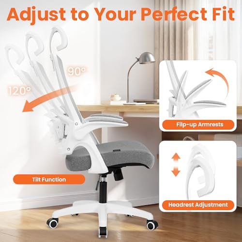 Image of NEO CHAIR Office Desk Chair Gaming Computer High Back Support Mesh Comfy Seat with Adjustable Ergonomic Headrest Lumbar Rolling Flip-up Armrests and Wheels (Grey)