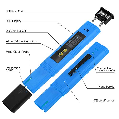Image of PH Meter for Water Hydroponics Digital PH Tester Pen 0.01 High Accuracy Pocket Size with 0-14 PH Measurement Range for Household Drinking, Pool and Aquarium (1, Blue, Normal)