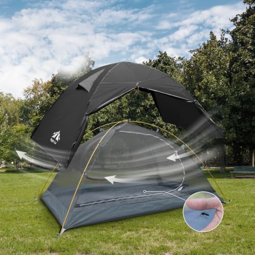 Image of Night Cat 2-Persons Backpacking Tent: Waterproof Lightweight Camping Tent for Two People Hiking Outdoor Mountain with Aluminum Poles and Rainfly Green
