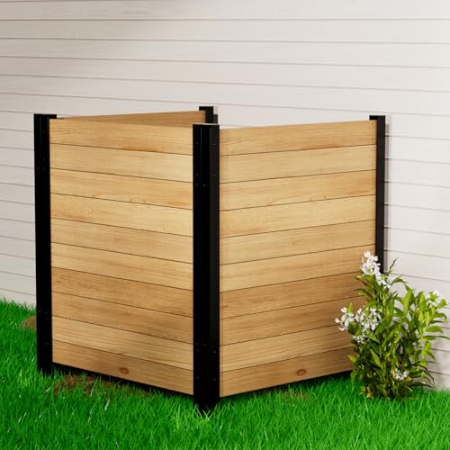 Outdoor Privacy Screen Wood Panel for Outside, Air Conditioner Fence 3 Panel 42'H ×38'W Wood Outdoor Privacy Wall, Pool Equipment Enclosure, Trash Can Enclosures, Black Aluminum Fence Post