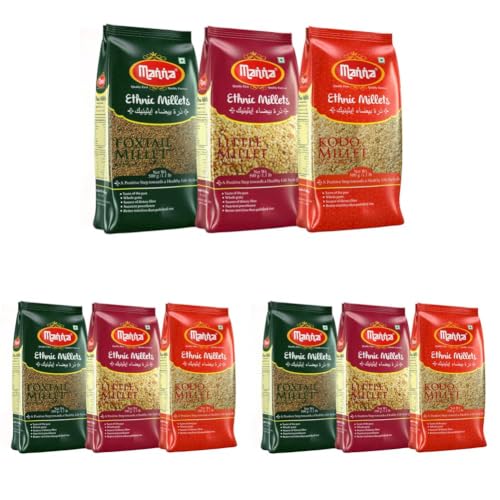 Image of Manna Millets 1.5kg Whole Grains Combo Pack of 9, Foxtail, Kodo, Little Certified low GI. Unpolished, Natural Grains 500g (pack of 3)