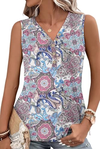 KISSMODA Womens Boho Tops for Summer Sleeveless Tanks Loose Fit Casual Blouse Daily Shirts for Leggings (S-3XL)