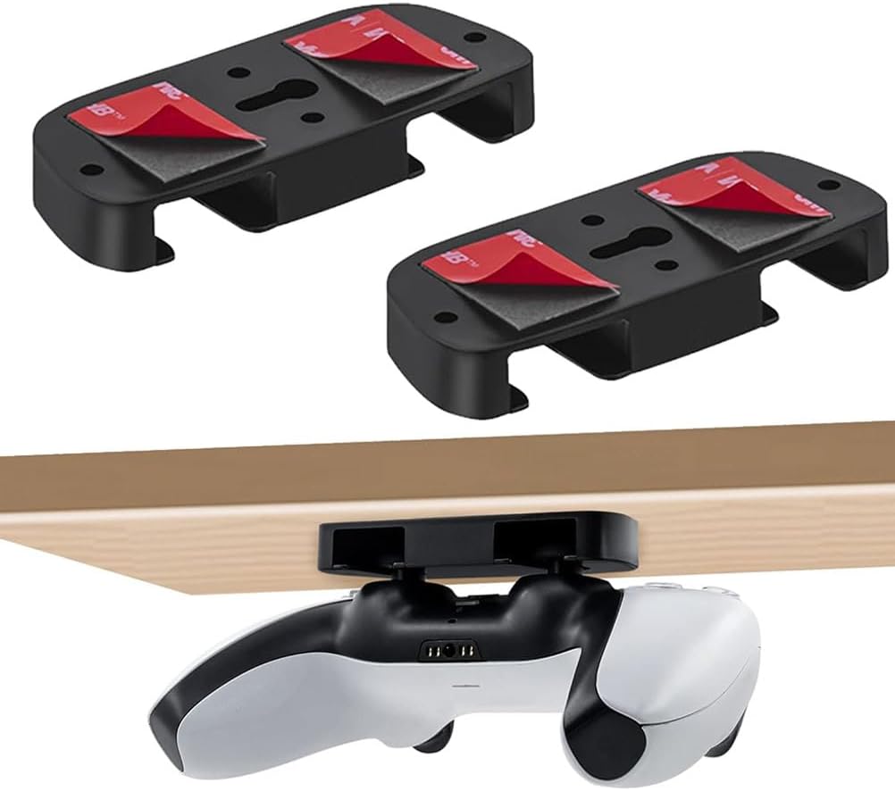 2 x PS5 Controller Bays PS5 Desktop Bay PS5 Strip Leveling Table Mount PS4 Desktop Storage Under Desk PS4/PS5 Controller Accessory Bay
