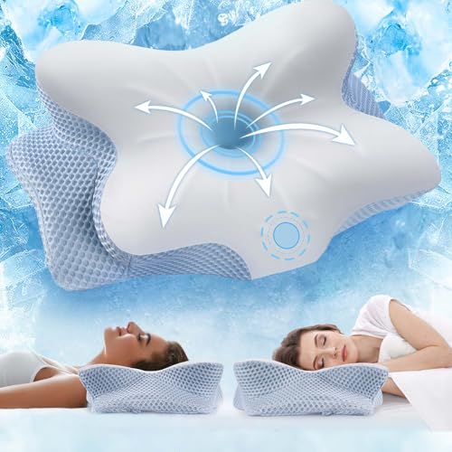Vuteehy Cervical Neck Pillow for Pain Relief Sleeping, Neck Support Pillows for Sleeping with Cooling Pillowcase, Ergonomic Memory Foam Pillows, Contour Orthopedic Pillow for Side Back Stomach Sleeper