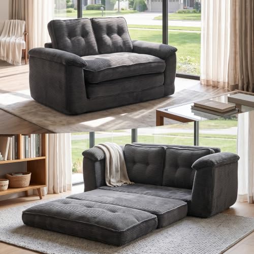 Image of Karl home 2 Seater Boneless Sofa Bed, Convertible Pull Out Couch, Dark Grey
