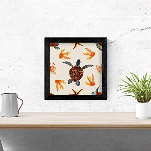 Nacnic Poster cuadrado con dibujos de ranas y tortugas. Lámina Tortuga nadadora, ilustrada con dibujos de tortugas, ranas, y sapos. Imagen cuadrada con dibujos de animales. Tamaño 20x20 con marco