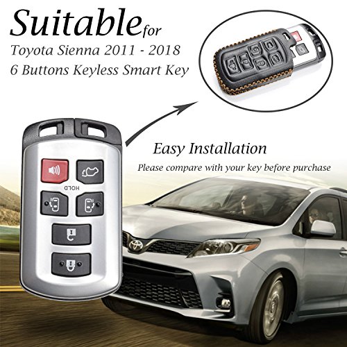 Vitodeco Genuine Leather Smart Key Keyless Remote Entry Fob Case Cover With Key Chain Compatible With Toyota Sienna 2011-2020 (6 Buttons, Brown) #TOP5