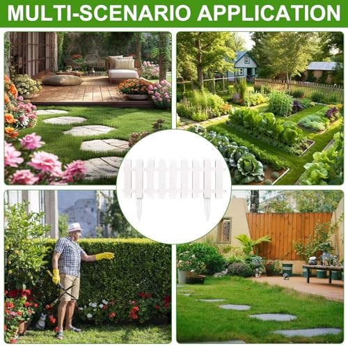 2 Stück Gartenzaun zum Stecken, Steckzaun Beetumrandung Höhe 20/30 cm, Garten Zaun für Draußen, Zierzaun mit Erdungsstecker, Weiß Zaunelemente für Garten, Rasenkante Kunststoff Gartenzäune (50*20cm A)
