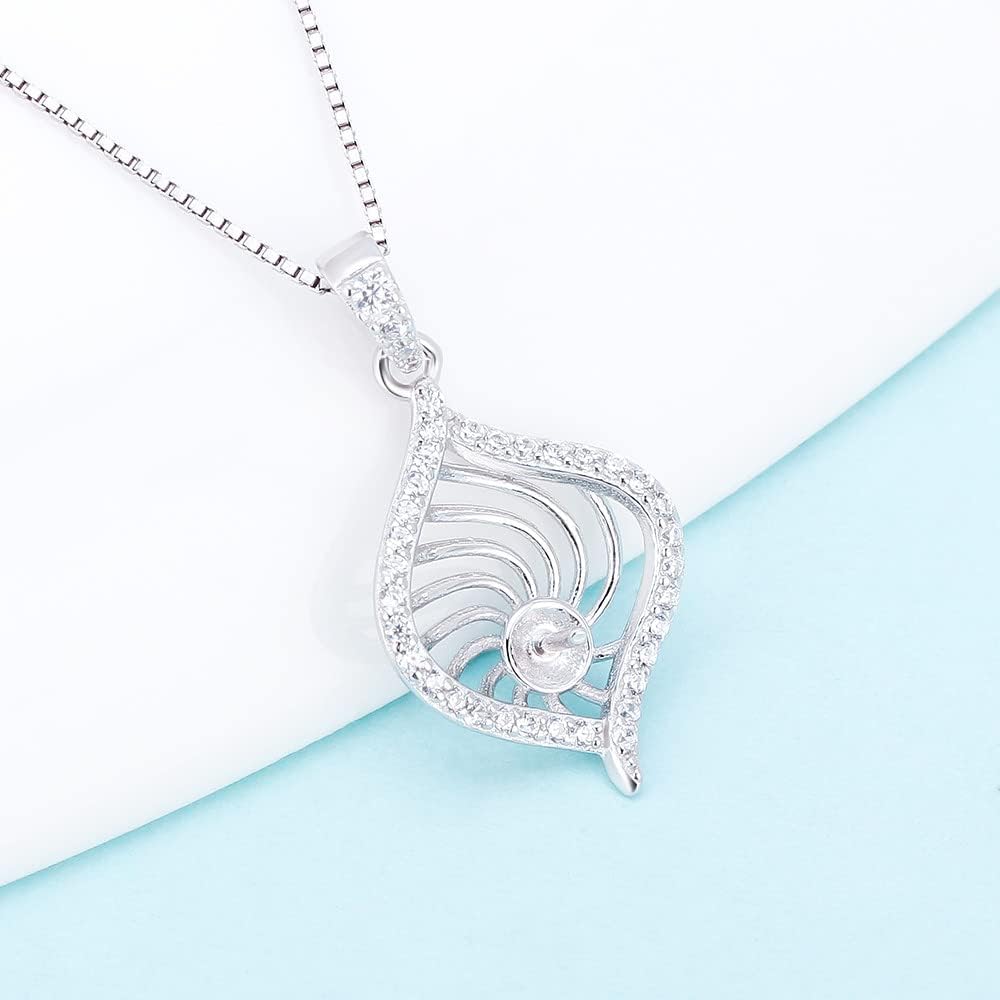 Sterling Silver Cubic Leaf Bail Pin Pendant Fitting for Pearl Jewelry, Design Pendant Mount for Women DIY Jewelry Making - Image 4