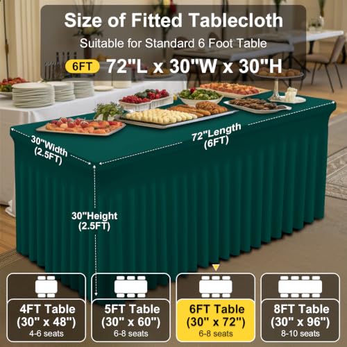 Image of Smiry 2 Pack Spandex Elastic Fitted Table Cloth Skirt for 6FT Table | Stretch Washable Table Cloth, Banquet Table Cover for Wedding, Party, Indoor & Trade Shows, (Blackish Green, 72Lx30Wx30H)