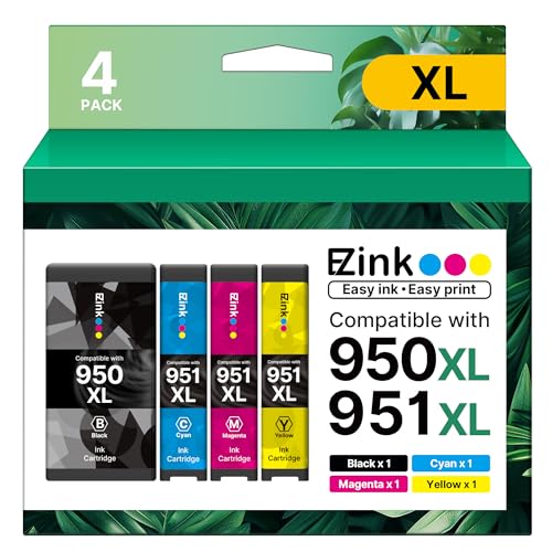 E-Z Ink Compatible Ink Cartridge Replacement for HP 950XL 951XL 950 XL 951 XL to use with OfficeJet Pro 8100 8610 8600 8615 8620 8625 276dw 251dw(1 Black, 1 Cyan, 1 Magenta, 1 Yellow, 4 Pack)