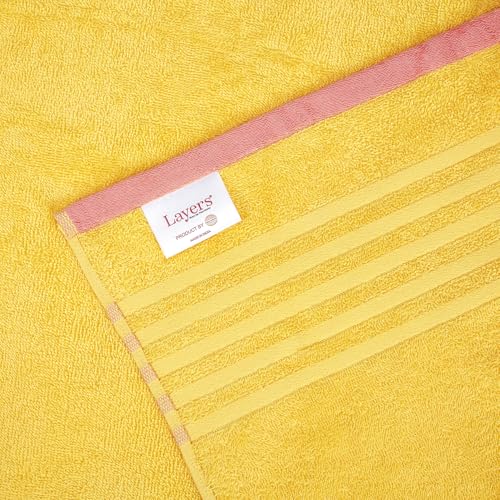 Image of Layers Basicx 100% Cotton 380 GSM Bath Towel - Minion Yellow - Pack of 1 for Men /Women Soft, Highly Absorbent Towels (70 x 150 cm)