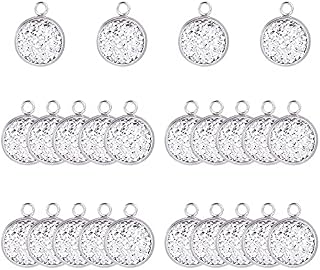 PandaHall Elite 30 Sets 12mm 304 Stainless Steel Circle Pendant Trays Connector Charms 12mm Resin Cabochons for Crafting DIY Jewellery Making