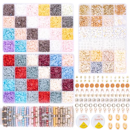 MiuCo 6mm Perlen Set für Armbänder Selber Machen, 3 Boxen Perlen Zum Auffädeln, Schmuck Basteln Mädchen Geschenke für Mädchen, Farben Polymer Clay Beads für Ohrringen, Halsketten, Armbände