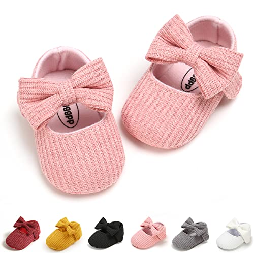 QWZban Baby Girls Mary Jane Flats with Bowknot Soft Newborn Infant Crib Shoes Wedding Party Dress Shoes First Walkers