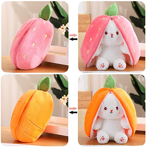 Rabbit Muppet Toys, Easter Reversible Strawberry Bunny, Bunny Toy Carrot Plush With Zipper, Soft Funny Reversible Reversal Drop Ear Rabbit (1Pc-Carrot,18Cm/7.1In) #TOP2