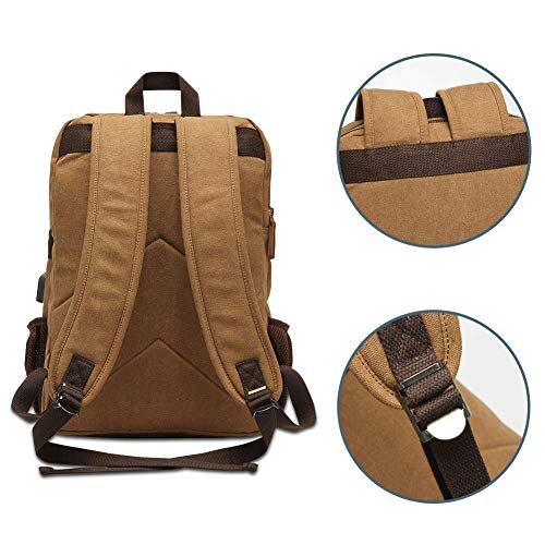 Canvas Backpack for Men Women, Vintage Rucksack Fits Most 15.6 Inch Laptop, Bookbag with Usb Charging Port, Brown