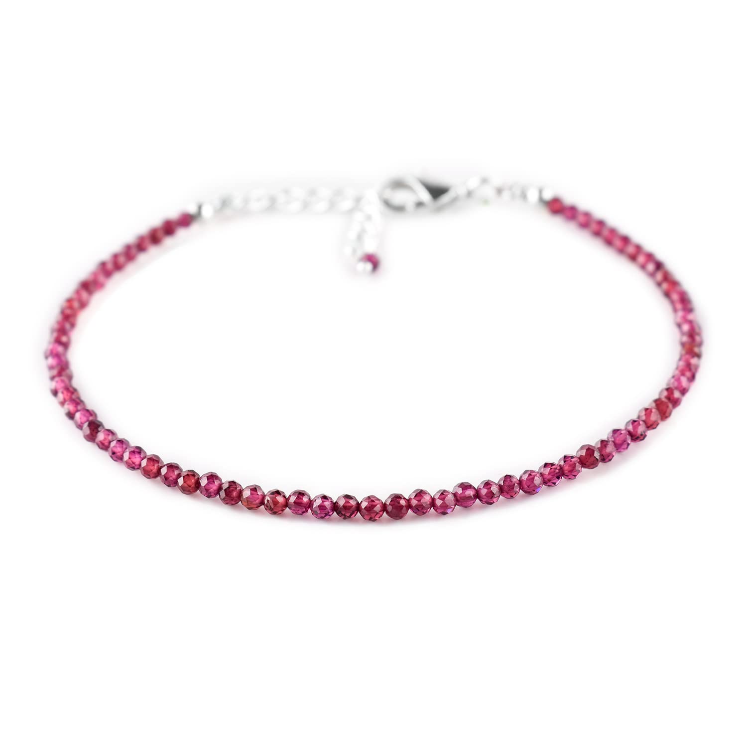 YANARAYanara Garnet Stone Bracelets For Women Beads Dainty Gemstones Jewelry for Women January Birthstone, Chakra Energy Healing Crystals, Silver Plated Chain 8 inch