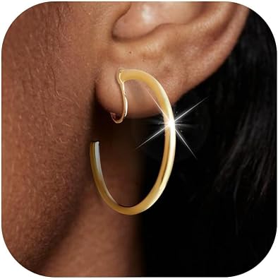 Big Hoop Earrings for Women Clip On Chunky Gold Hoop Earrings Thin Hoops Boho Jewelry Gifts Trendy