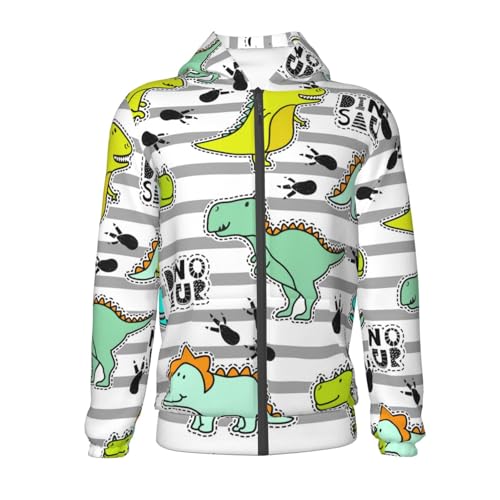 Funny Dinosaurs on Stripes Kid Hoodies Boys Zip Up Sweatshirts Girls Pullover with Pocket2