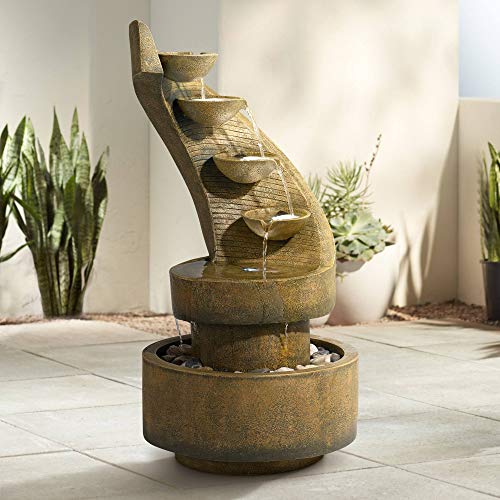 Lamps Plus Cascading Modern Zen Outdoor Floor Water Fountain with Light LED 39 1/2" High for Yard Garden Patio Deck Home - John Timberland