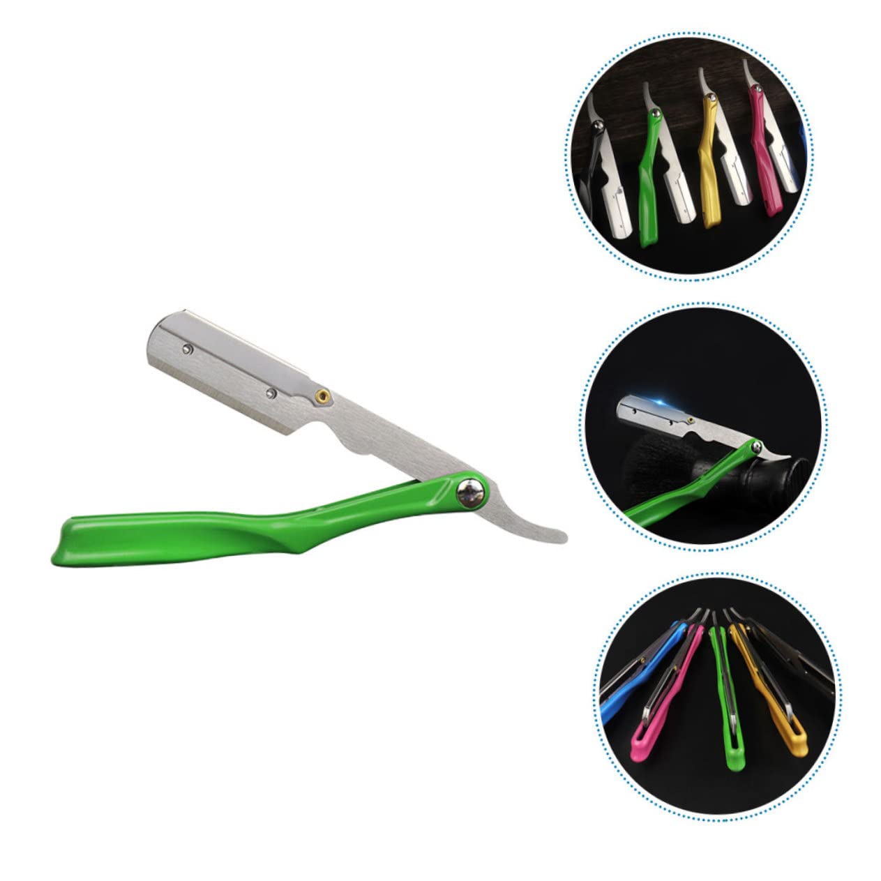 PACKOVE 4 Piezas Soporte Plegable para Cuchillas de Afeitar Manual Soporte Profesional de Metal Verde con Cabeza Plateada para Casa Ligero y Duradero para Barberías y Peluquerías
