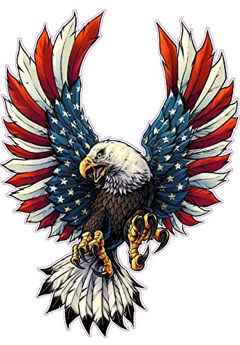 Screaming American Flag Bald Eagle with Black Wing Tips Decal is 6.0