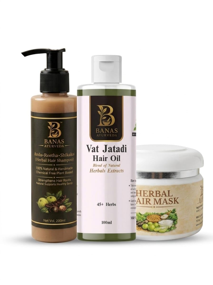Herbal Hair Care Combo, Amla Reetha Shikakai Shampoo 200ml, Vat Jatadi Hair Oil 100ml, Herbal Hair Mask-image-9
