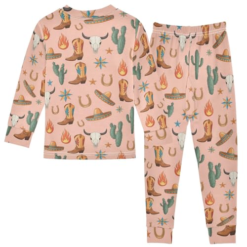 Pajama Sets Long Sleeve Western Skulls Boots Hats Pattern Soft Comfy Sleepwear 2 Piece PJS 3-8T3