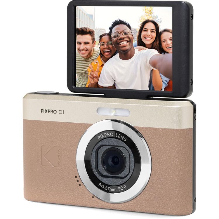 Kodak PIXPRO C1 Compact Digital Camera (Brown), 13MP Point and Shoot Camera for Selfies, Travel, Vlogging and Everyday Photos (C1-BN) + 32GB Card + Camera Bag + Cleaning Kit (7pc Bundle) - image 7