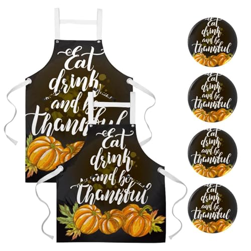 Lot de 2 tabliers de cuisine d'automne avec 4 broches motif citrouilles