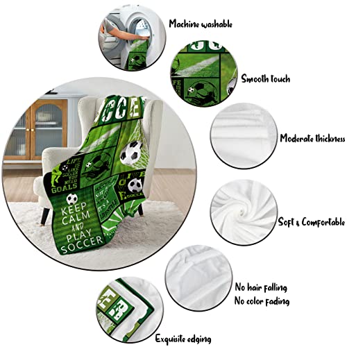 Soccer Throw Blankets For Teens Soft Flannel Soccer Ball Blanket Green Cozy Fluffy Fuzzy Soccer Lover Gift Blankets For Boys Men Soccer Team Player Birthday Gifts Home Sofa Couch Bed Decor 50X60 Inch #TOP6