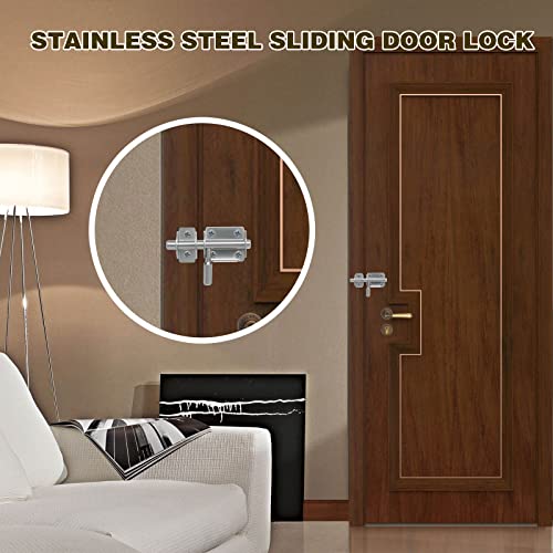 Wkmamo 2 Pcs Sliding Door Lock Stainless Steel,Latch Sliding Door Lock,Door Security Slide Latch Lock,Door Bolts Lock Latch for Bathroom Pet Doors Fences Shed Doors (2 - Image 3