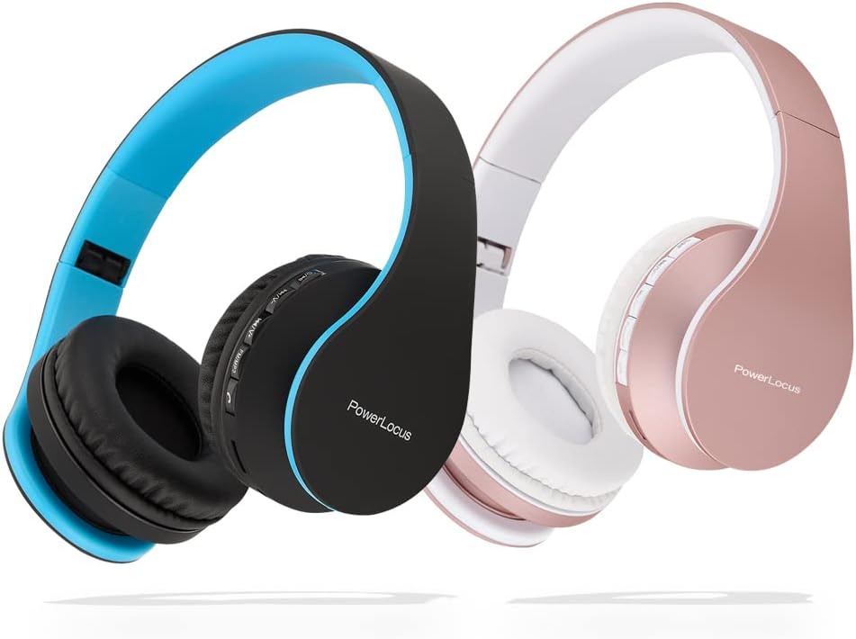 PowerLocus Rose Gold Bluetooth Headphones with Black/Blue Bluetooth Headphones