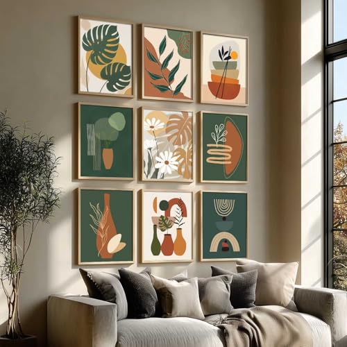 Image of kotart Aesthetic Boho Art Home Decoration | Boho Paintings With Frame For Living Room Bed Room Hotel Wall Decor Digital Reprint Set of 9 (10X13 inch)