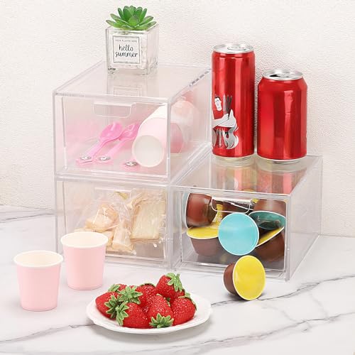 Image of Tbestmax 3 Pack Stackable Makeup Organizer Drawers, 4.5'' Tall Clear Plastic Bathroom Counter Organizers, Cosmetics Storage Bins for Vanity, Undersink