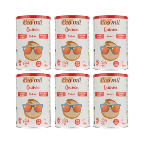 EcoMil - Bebida Vegetal de Quinoa BIO, Leche en Polvo, Leche de Quinoa Instantánea, Sin Azúcares Añadidos, Soluble, Ecológica, Sin Gluten - Pack 6 Unidades de 400 g
