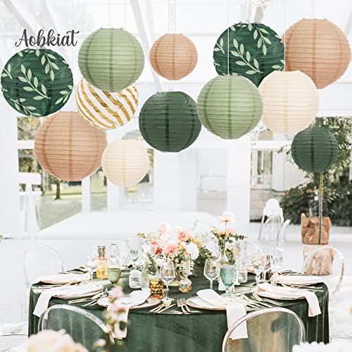 Aobkiat Party Decorations Paper Lanterns Set, 12Pcs Green Brown Hanging Paper Lantern For Wedding Party, Birthday, Bridal Showers, Rustic Wedding Decorations #TOP3