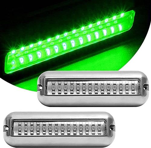 ecogrip pair of 42 underwater clear led light (84 led) transom led light 12 volt in stainless steel for marine, boat, vr, camper, pontoon, trailer and much more… (green)