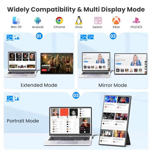 Image of Redalf 16 inch Portable Monitor, 1200P FHD Ultra Slim Laptop Screen Extender, 360Rotating Detachable Stand, Plug & Play Travel Dual Monitor for Laptop /Wins /MacOS /Phone