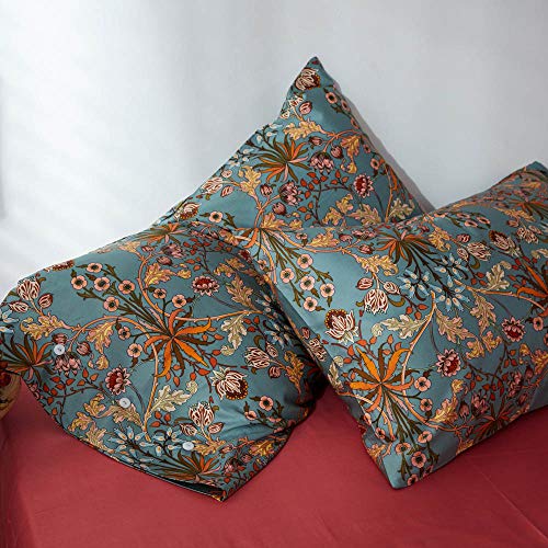 VM VOUGEMARKET Gold Green Flower Duvet Cover Full,Medallion Print Bedding Set Percale Cotton Vibrant Bohemian Pattern Quit Cover with Zipper Closure