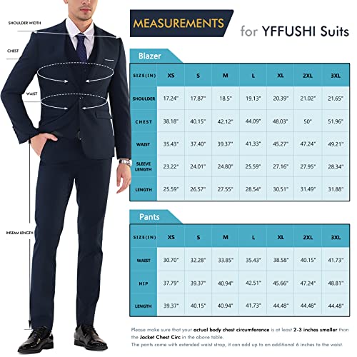 Yffushi Men's Slim Fit 3 Piece Suit One Button Business Wedding Prom Suits Blazer Tux Vest Trousers Black #TOP1