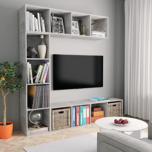 Colore: Grigio cemento Generico Set Mobili Libreria/Porta TV 3 pz Grigio Cemento 180x30x180 cm,Grigio,60.84kg,278792