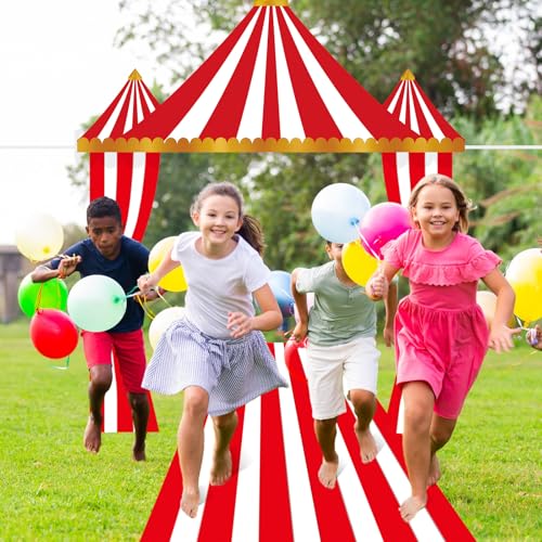Image of Fanfanwin 4 Pcs Carnival Circus Tent Decorations Carnival Entryway Door Party Decor Awning Hanging Banner Aisle Runners Supply for Circus Theme Birthday Celebration(Striped)