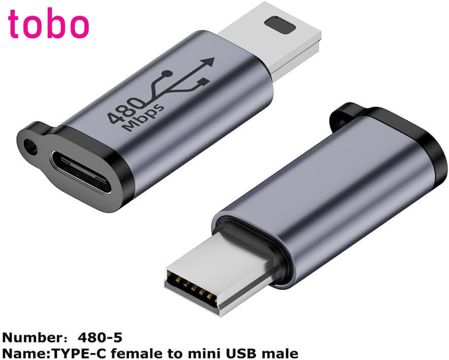 Image of Tobo USB C to Mini USB Adapter, Type C Female to Mini USB 2.0 Male Convert Connector Support Charge & Data Sync Compatible GoPro Hero 3+, MP3 Players, Dash Cam, Digital Camera,etc-TD-1174TC