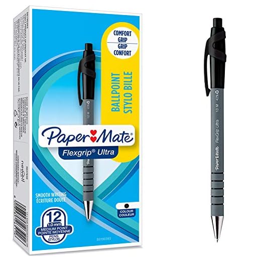 Paper Mate Flexgrip Ultra stylo bille rétractable, pointe moyenne (1,0 mm), encre noire, boîte de 12